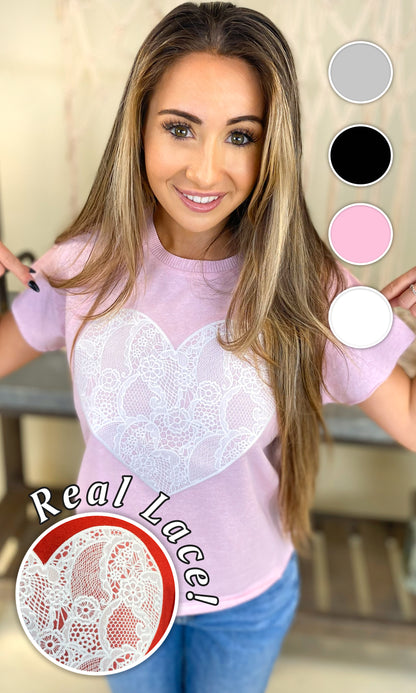 Heart Lace Graphic Edgy Shirt