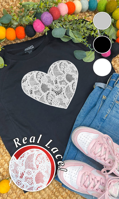 Heart Lace Graphic Long Sleeve Edgy Shirt