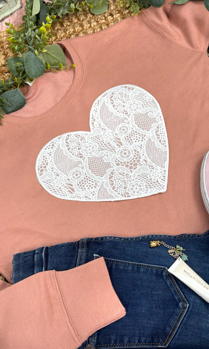 Heart Lace Graphic Cropped Sweatshirt