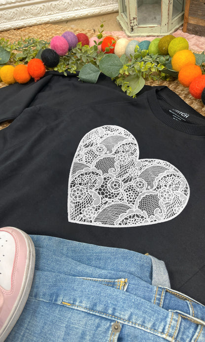 Heart Lace Graphic Long Sleeve Edgy Shirt