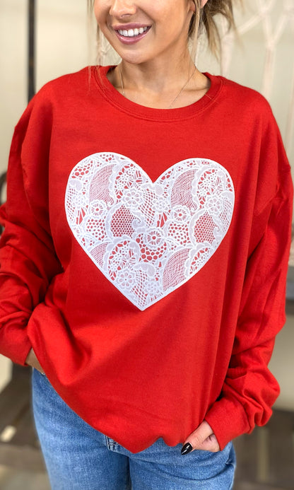 Heart Lace Graphic Sweatshirt