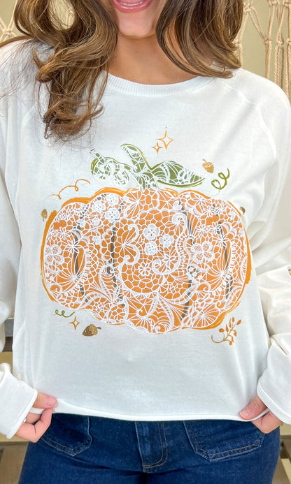 Lace Pumpkin Halloween Long Sleeve  Edgy Graphic Shirt