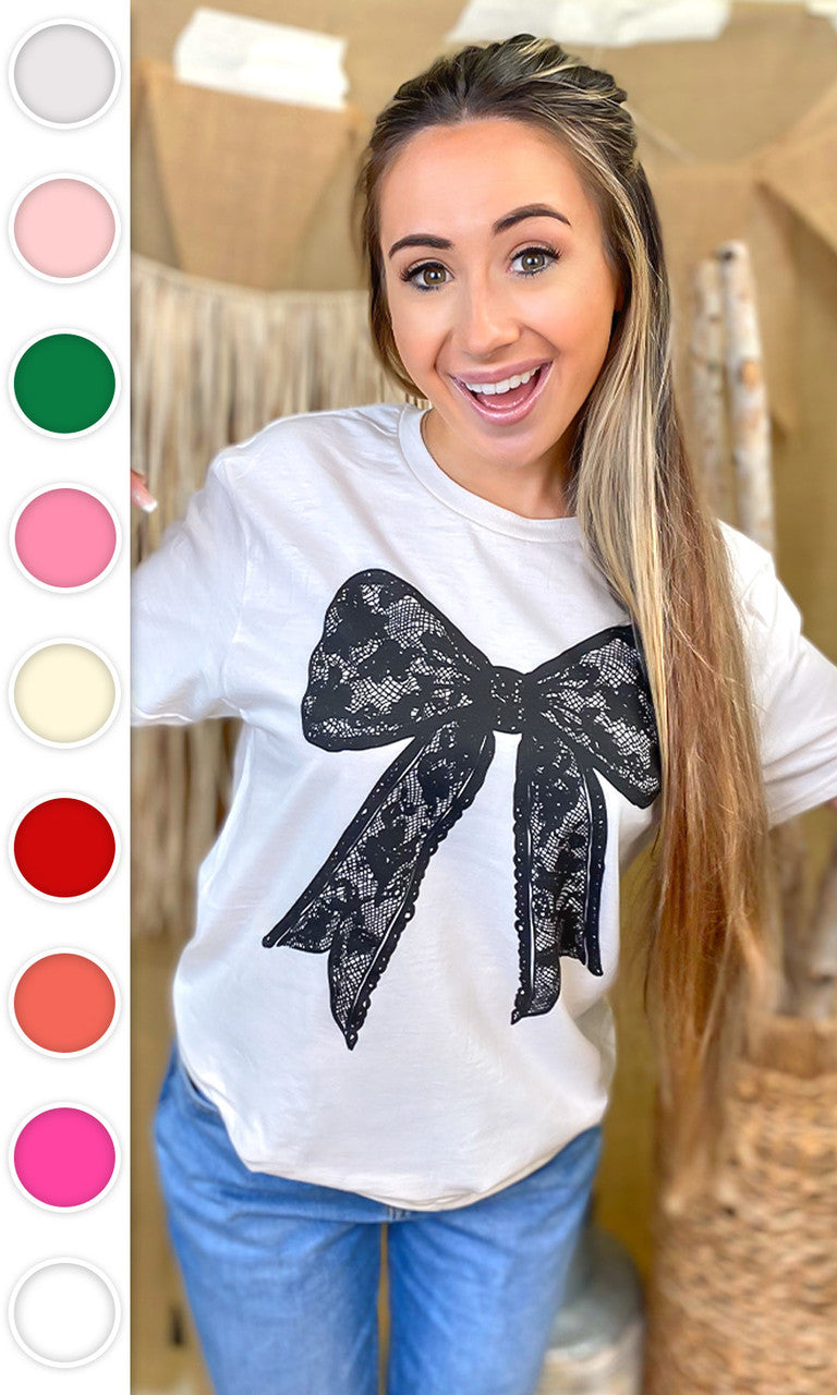Black Lace Bow Graphic T-Shirt
