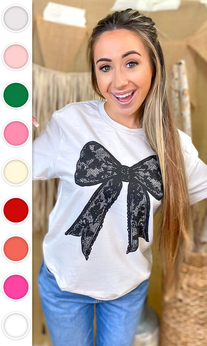 Black Lace Bow Graphic T-Shirt