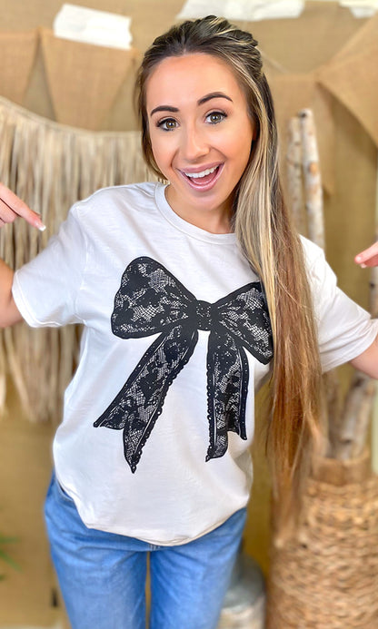 Black Lace Bow Graphic T-Shirt