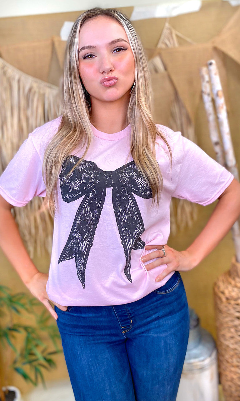 Black Lace Bow Graphic T-Shirt