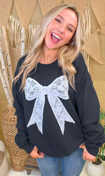 Lace Bow Graphic Sweatshirt