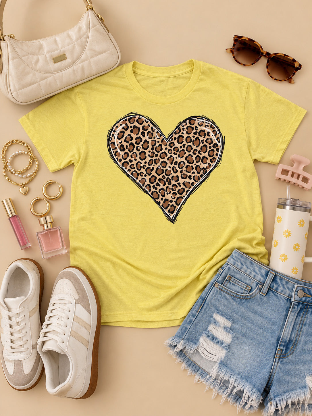 Leopard Heart Pigment Washed Graphic T-Shirt