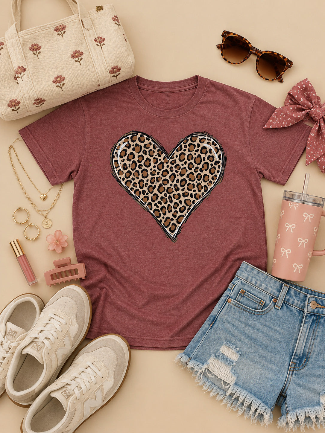 Leopard Heart Pigment Washed Graphic T-Shirt