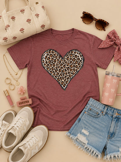Leopard Heart Pigment Washed Graphic T-Shirt