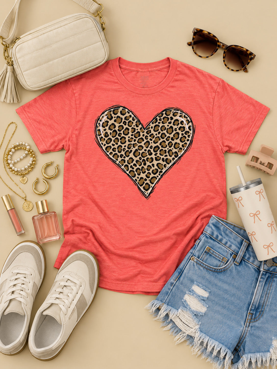 Leopard Heart Pigment Washed Graphic T-Shirt