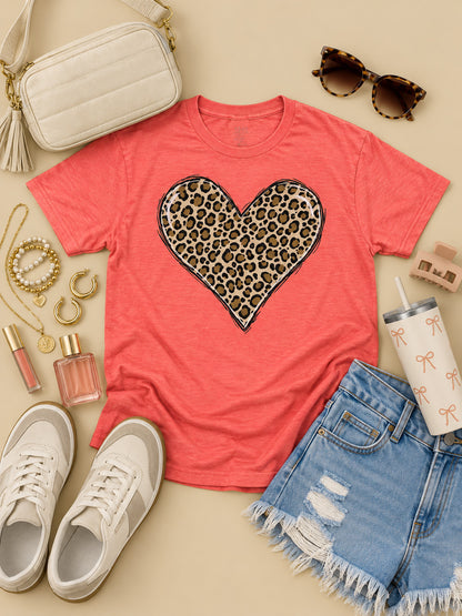 Leopard Heart Pigment Washed Graphic T-Shirt
