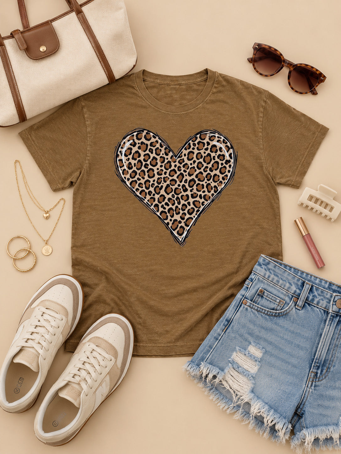 Leopard Heart Pigment Washed Graphic T-Shirt