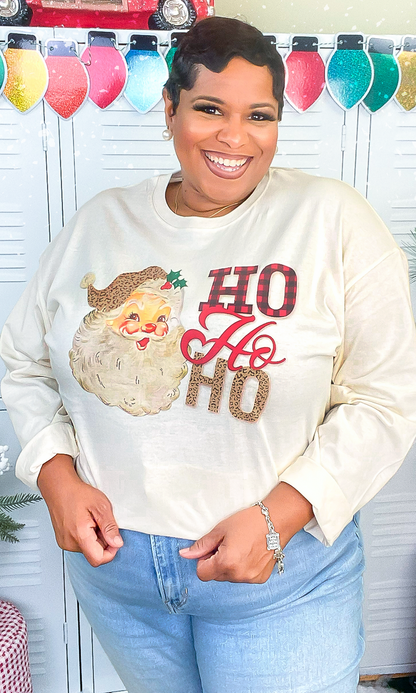 Leopard Santa Ho Ho Ho Graphic Long Sleeve T-Shirt