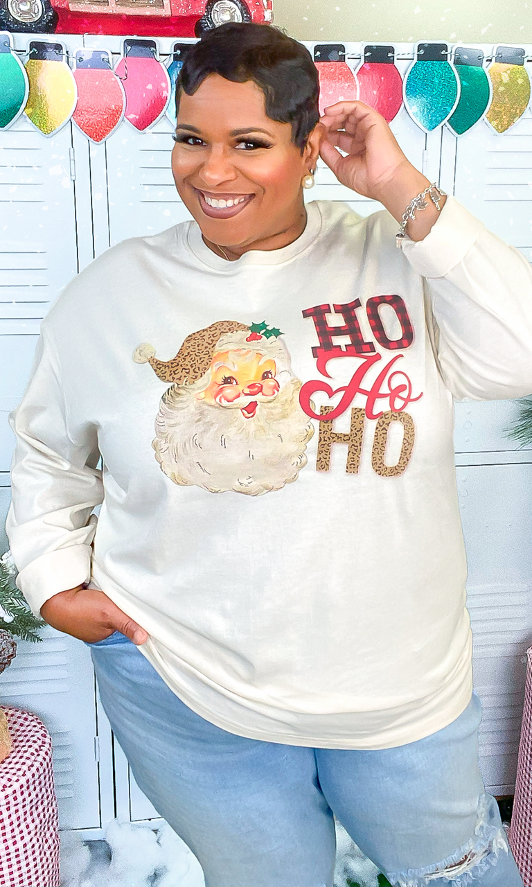 Leopard Santa Ho Ho Ho Graphic Long Sleeve T-Shirt