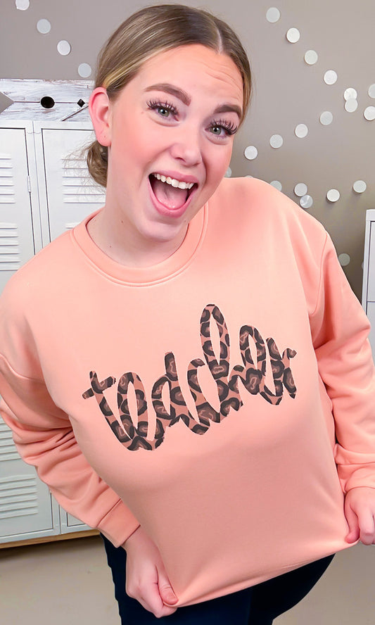 Leopard Script Teacher Graphic Sweatshirt