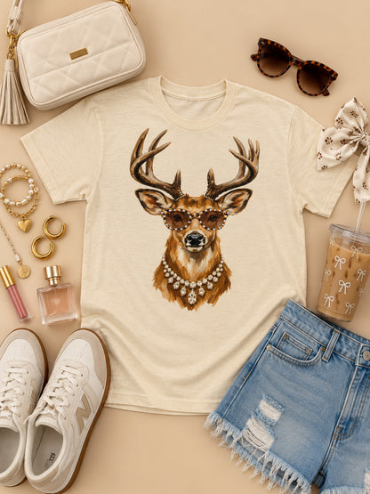 Leopard Specs Deer Burnout Graphic T-Shirt