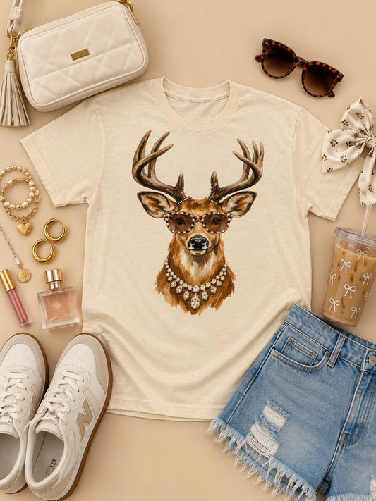 Leopard Specs Deer Burnout Graphic T-Shirt