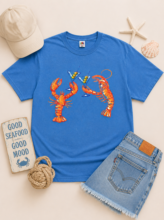 Lobster Martini Drinks Pigment Dye Graphic T-Shirt