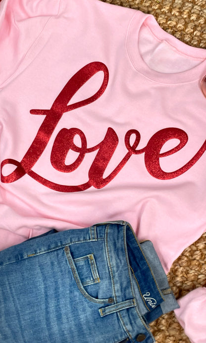 Love Glitter Puff Graphic Sweatshirt