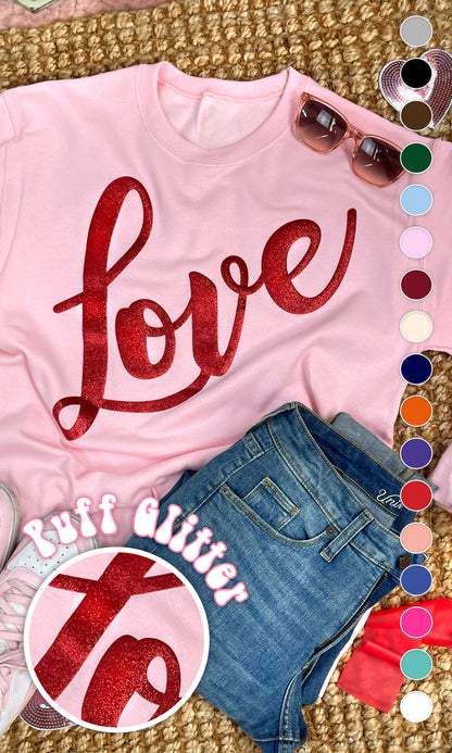 Love Glitter Puff Graphic Sweatshirt