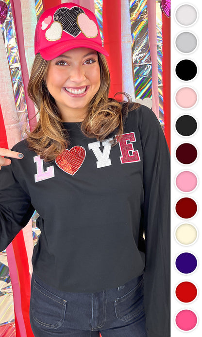 Big Heart Love Sequin Valentine Graphic Long Sleeve T-Shirt