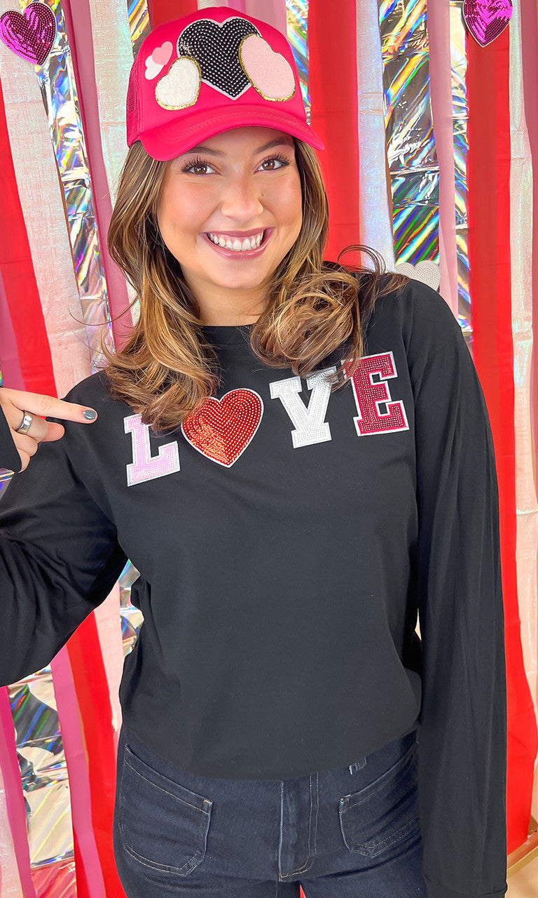 Big Heart Love Sequin Valentine Graphic Long Sleeve T-Shirt