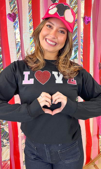 Big Heart Love Sequin Valentine Graphic Long Sleeve T-Shirt
