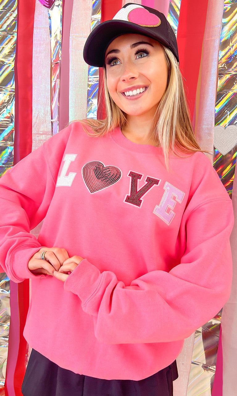 Big Heart Love Sequin Valentine Graphic Sweatshirt