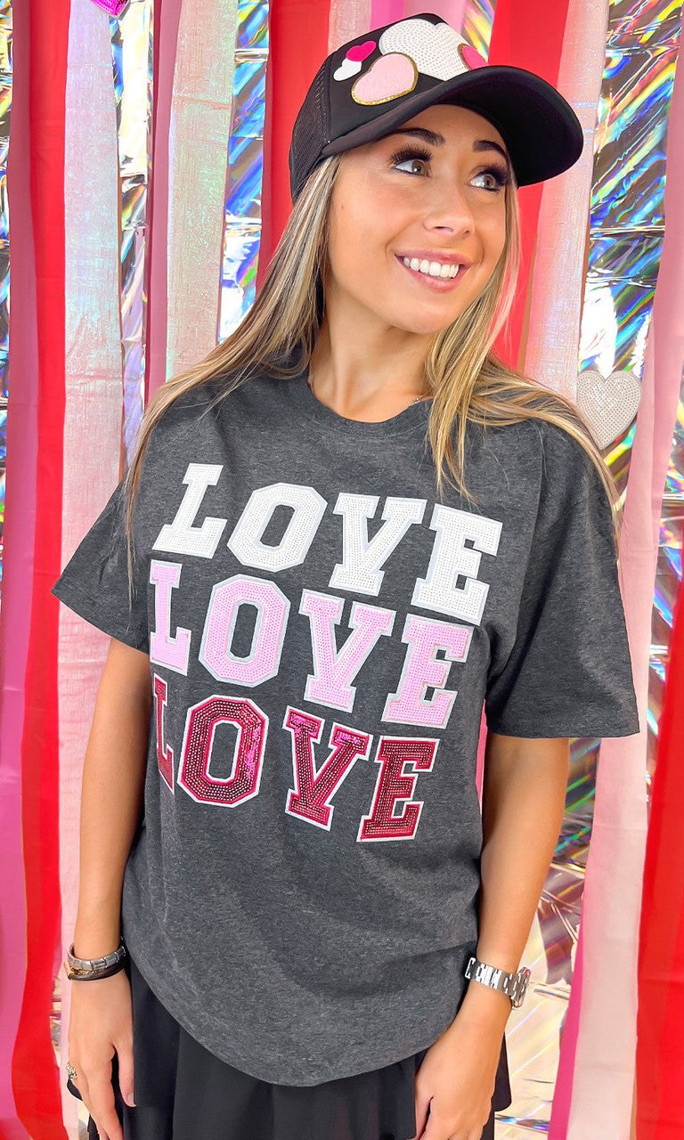 Ombre Sequin Love Valentines Graphic T-Shirt
