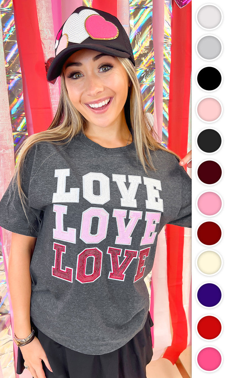 Ombre Sequin Love Valentines Graphic T-Shirt