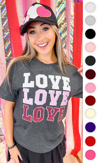 Ombre Sequin Love Valentines Graphic T-Shirt