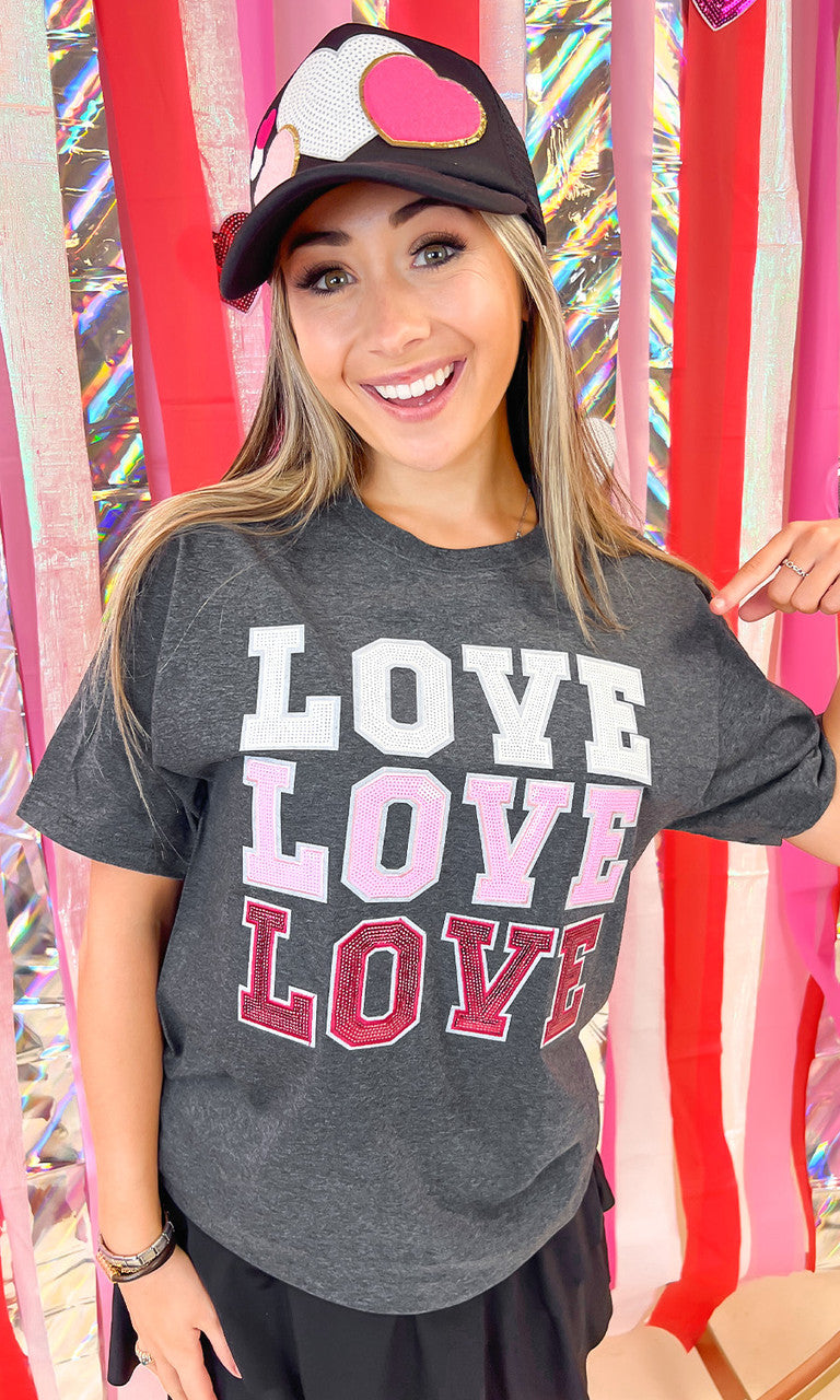 Ombre Sequin Love Valentines Graphic T-Shirt