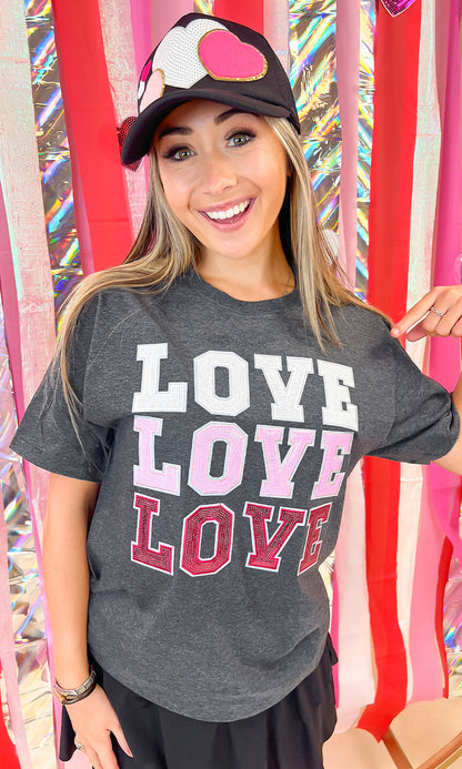 Ombre Sequin Love Valentines Graphic T-Shirt