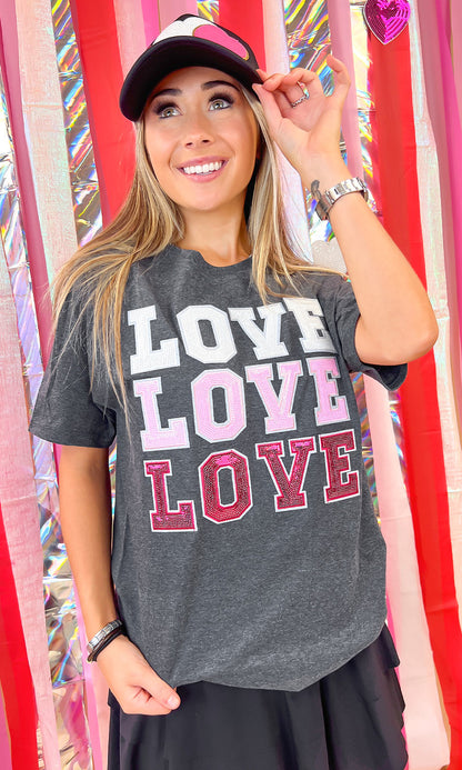 Ombre Sequin Love Valentines Graphic T-Shirt