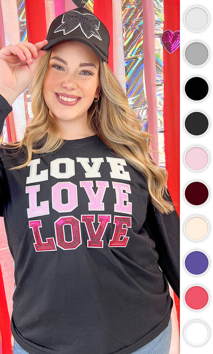 Ombre Sequin Love Valentines Graphic Long Sleeve T-Shirt