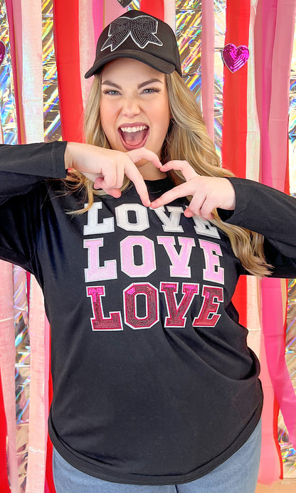 Ombre Sequin Love Valentines Graphic Long Sleeve T-Shirt