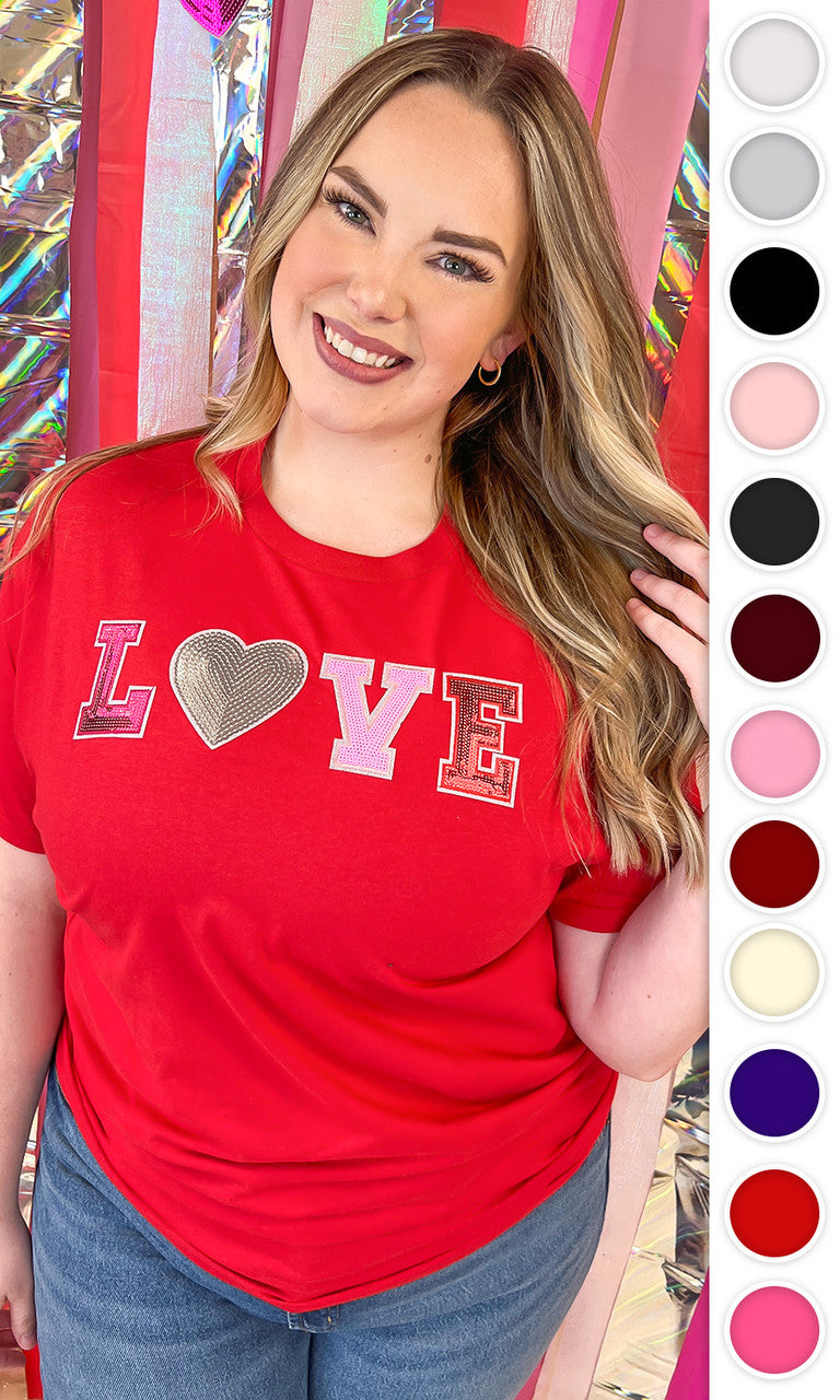 Big Heart Love Sequin Valentine Graphic T-Shirt