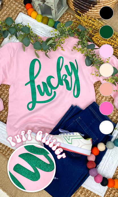 Lucky Glitter Puff Graphic Sweatshirt