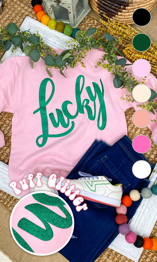 Lucky Glitter Puff Graphic Sweatshirt