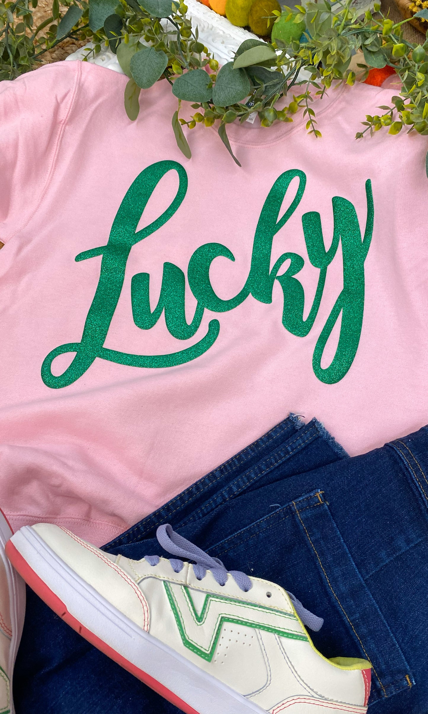 Lucky Glitter Puff Graphic Sweatshirt