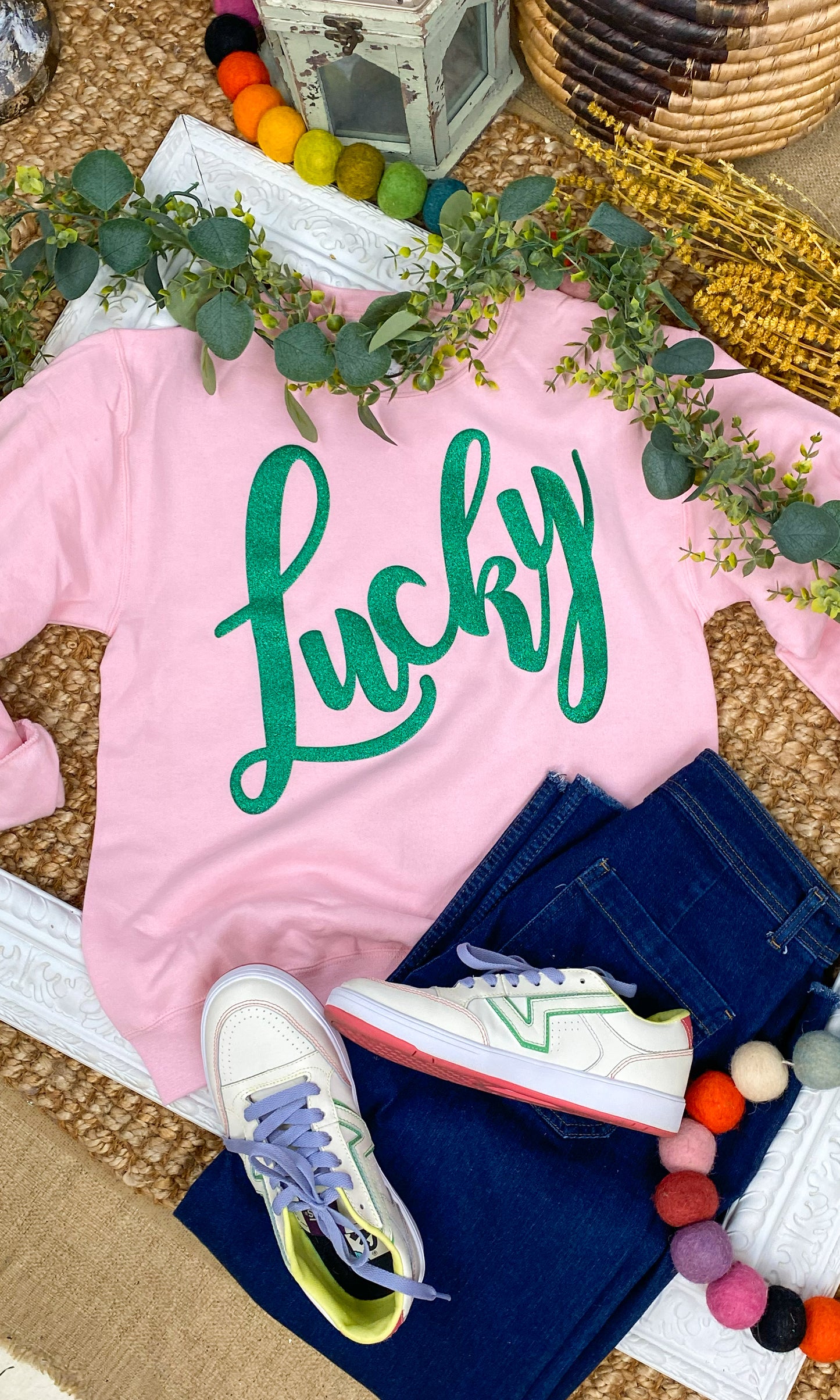 Lucky Glitter Puff Graphic Sweatshirt