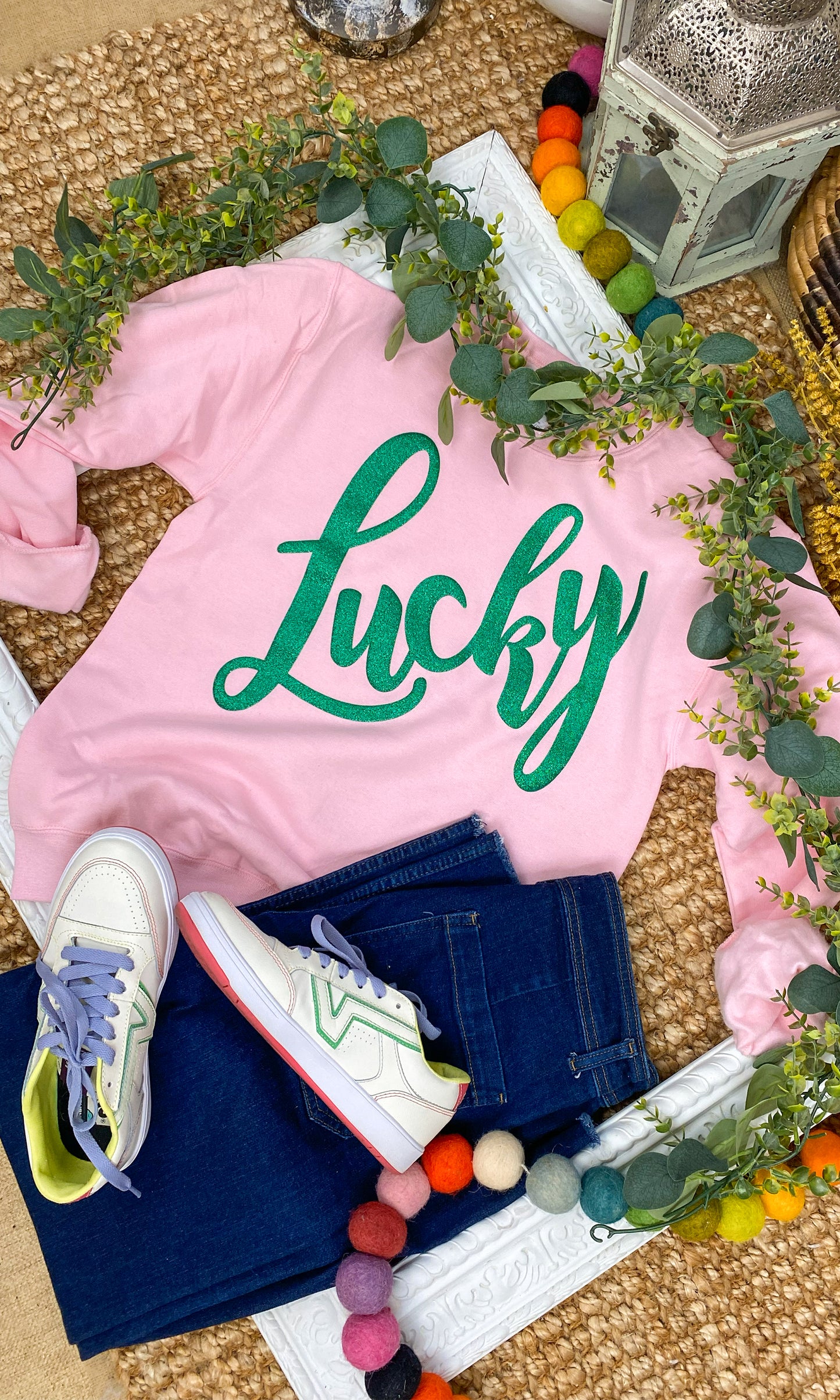 Lucky Glitter Puff Graphic Sweatshirt