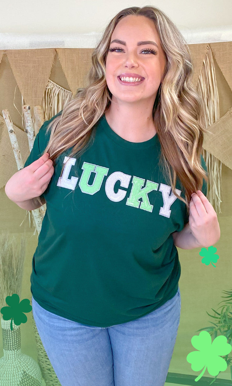 Lucky St Patricks Day Sequin Graphic T-Shirt