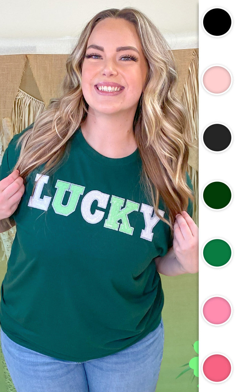 Lucky St Patricks Day Sequin Graphic T-Shirt