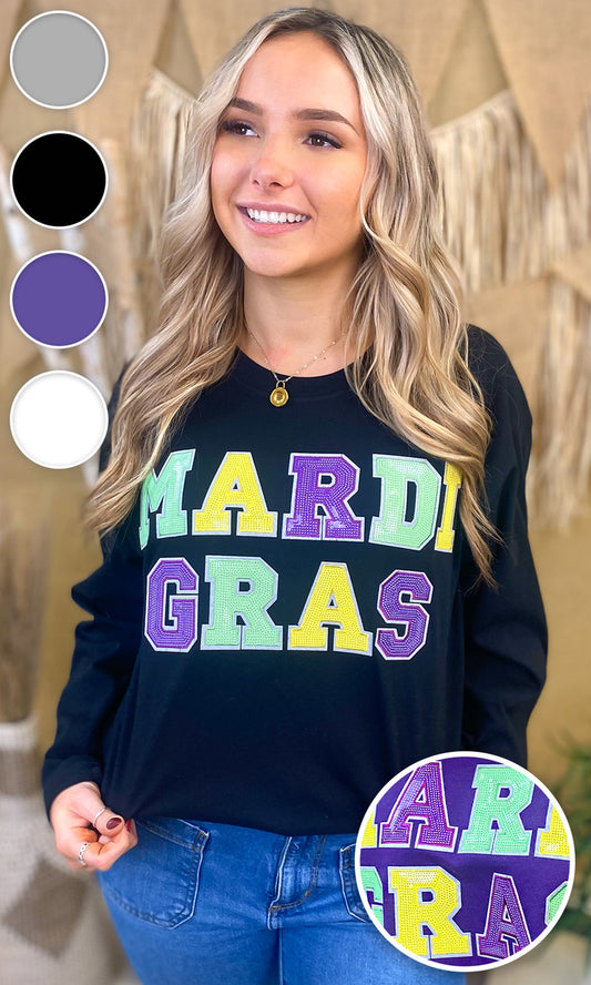 Mardi Gras Sequin Graphic Long Sleeve T-Shirt