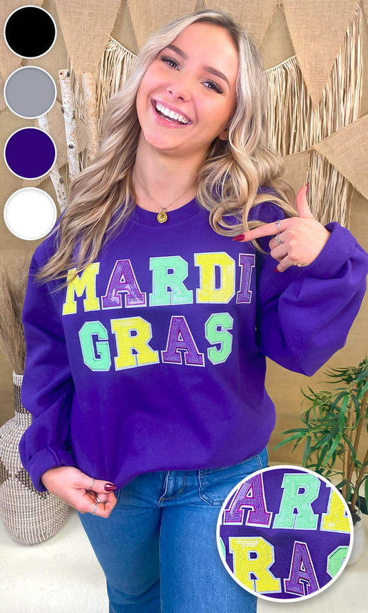 Mardi Gras Sequin Graphic Sweatshirt