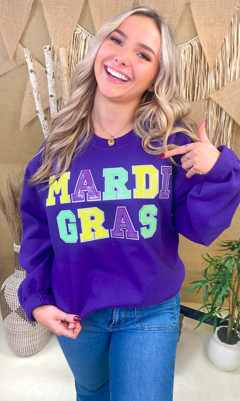 Mardi Gras Sequin Graphic Sweatshirt