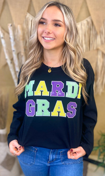 Mardi Gras Sequin Graphic Long Sleeve T-Shirt