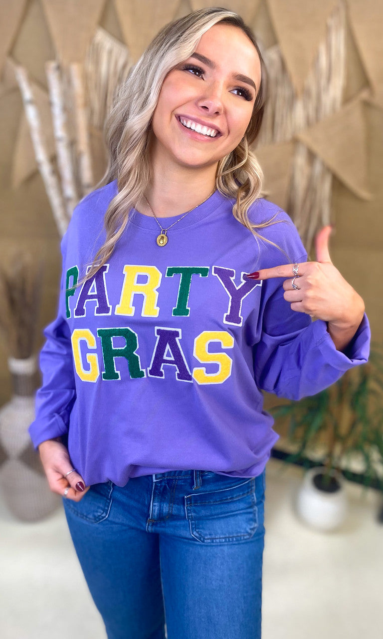 Party Gras Soft Chenille Graphic Long Sleeve T-Shirt